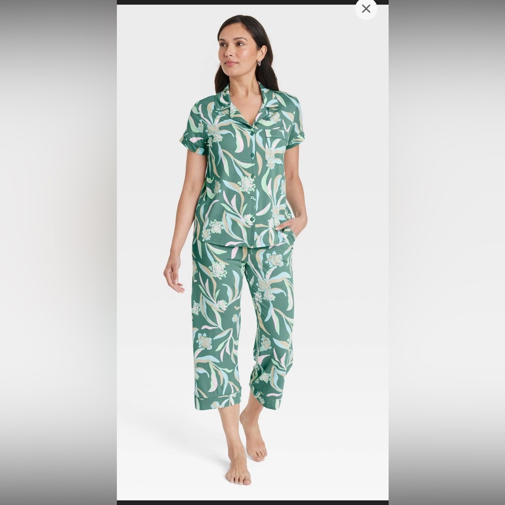 Auden 2 pc lounge pajamas green floral size large L NWT 12-14